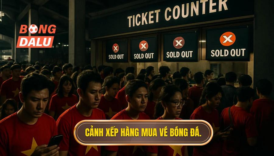 1. Cảnh xếp hàng mua vé bóng đá.